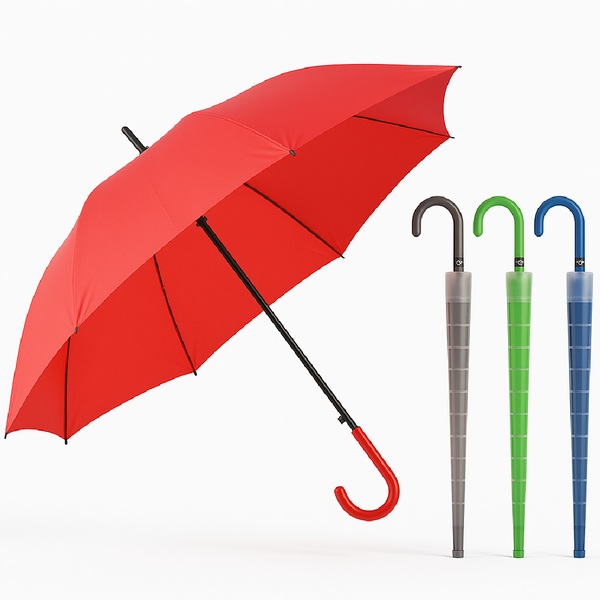 Set of 4 Automatic Umbrellas with Curved Handle and Drip-Proof Case, Assorted Colors