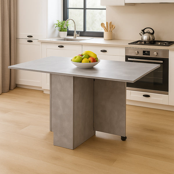 Tavolo da Pranzo Pieghevole Salvaspazio con Ruote Grigio Cemento 140x75 cm