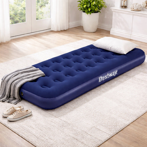 Materassino Gonfiabile Singolo Blu Floccato 185x76x22 Campeggio Mare Casa