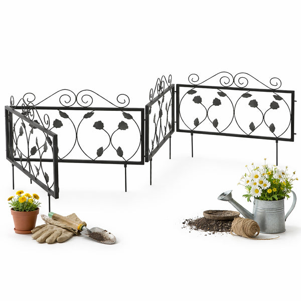 Bordatura Recinzione Giardino in Metallo Nero 225 cm Bordo Aiuole 4 Pannelli H34 cm