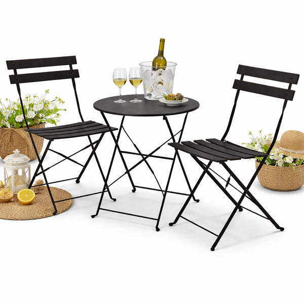 Set 3 pezzi Giardino Tavolo e 2 Sedie Pieghevoli modello Bistrot Salvaspazio Nero