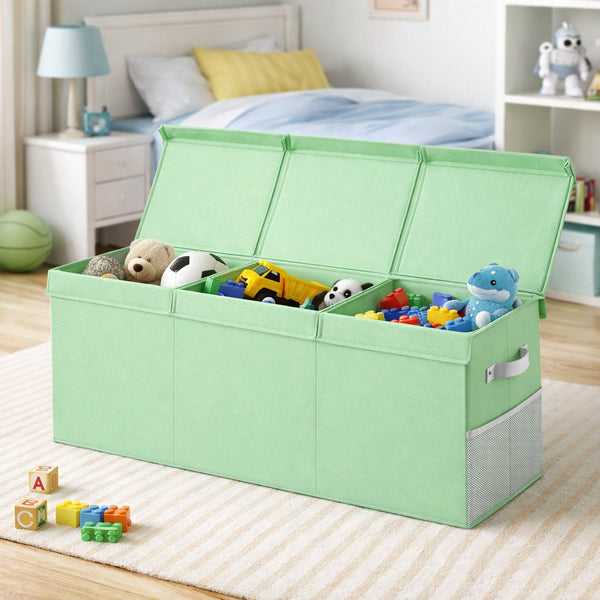 Contenitore Box 3 Scomparti Porta Giocattoli Pieghevole con Coperchio 118LT Organizer Verde