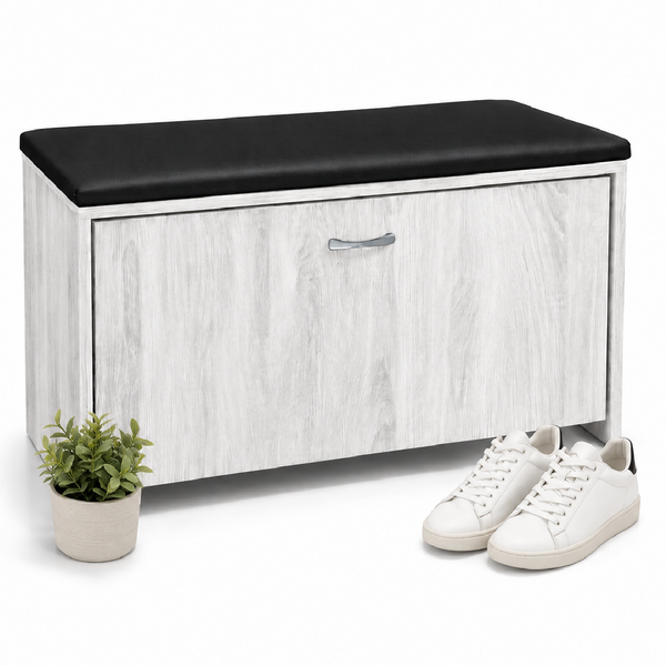 Panca Scarpiera Salvaspazio con Seduta Imbottita Ecopelle 60x24x41 cm Bianco
