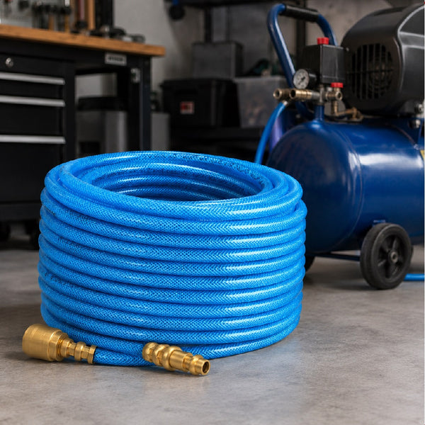Tubo Aria Compressa 15mt per Compressore in PE Blu 15 Bar con Attacco Rapido