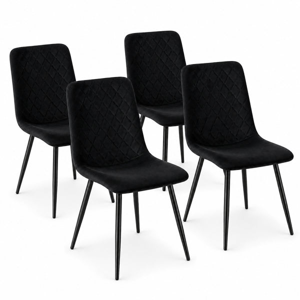 Set 4 Sedie da Pranzo in Velluto Gambe Metallo Nero Seduta Ergonomica Moderna Nero