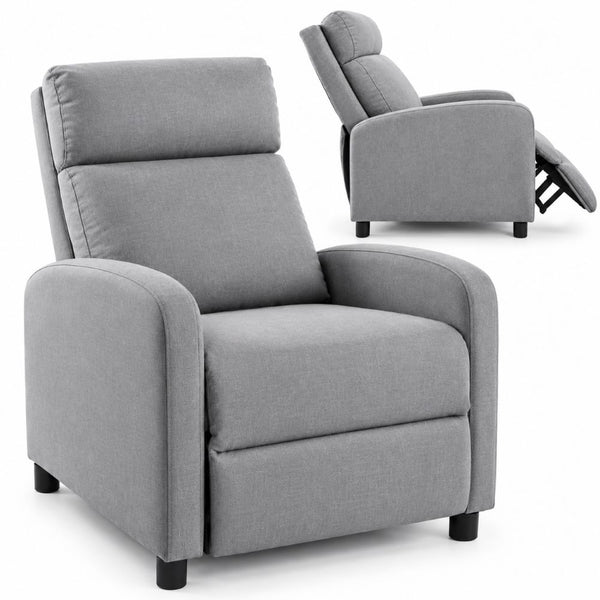 Ergonomic Push-Back Fabric Recliner Armchair with Footrest 150 kg Light Gray