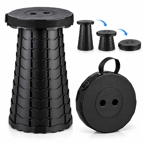 Portable Folding Telescopic Stool Height Adjustable Space-Saving 150 kg Black