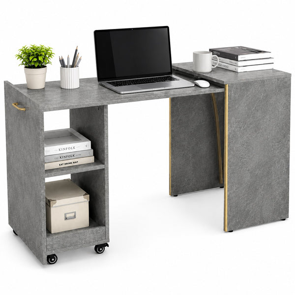 Space-Saving Folding Desk Cabinet with Wheels Gray